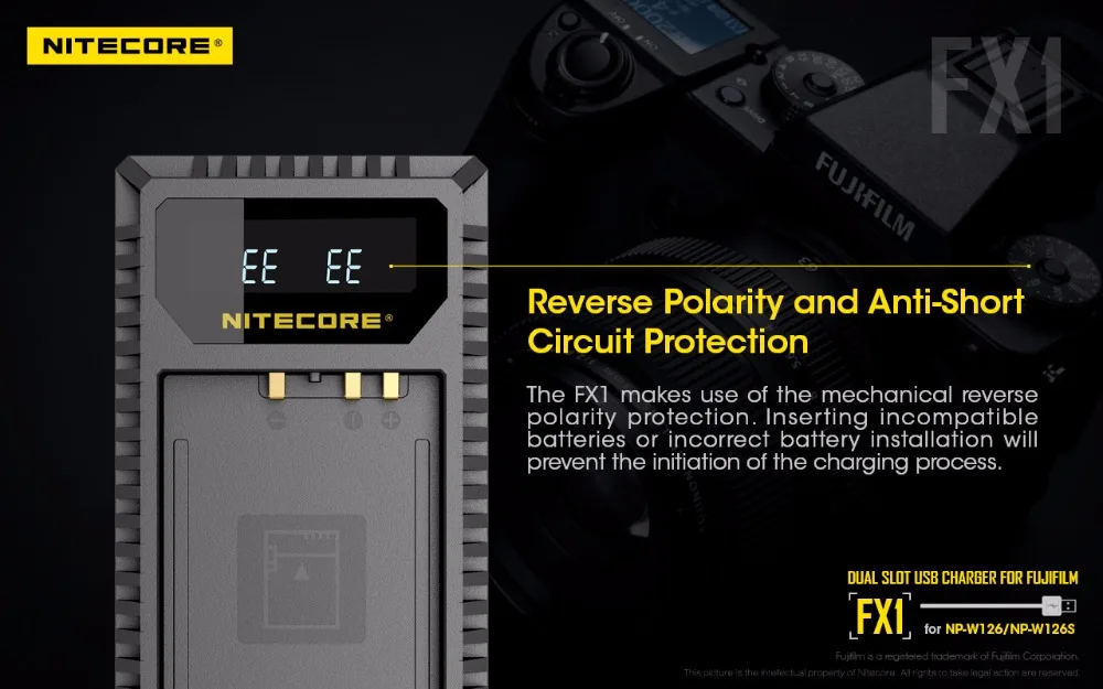 Nitecore FX1 двойной слот USB Зарядное устройство для ЖК-дисплея с подсветкой Fujifilm NP-W126 NP-W126S Камера Батарея X-Pro1 X-T1 XE1 XE2 XA1 XA2 XM1 HS30 X-T2 X-E2S