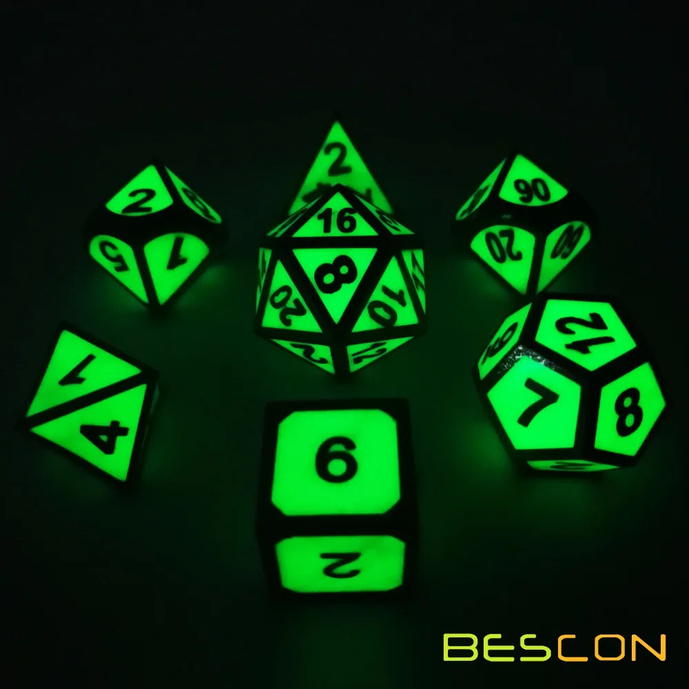 Bescon супер светится в темноте металлические многогранные D & кости набор из 7
