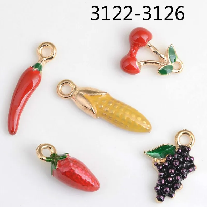 

10pcs Enamel vegetable and fruit charms Have Pepper corn grape cherry strawberry fit necklace earrings DIY Jewelry Accessories