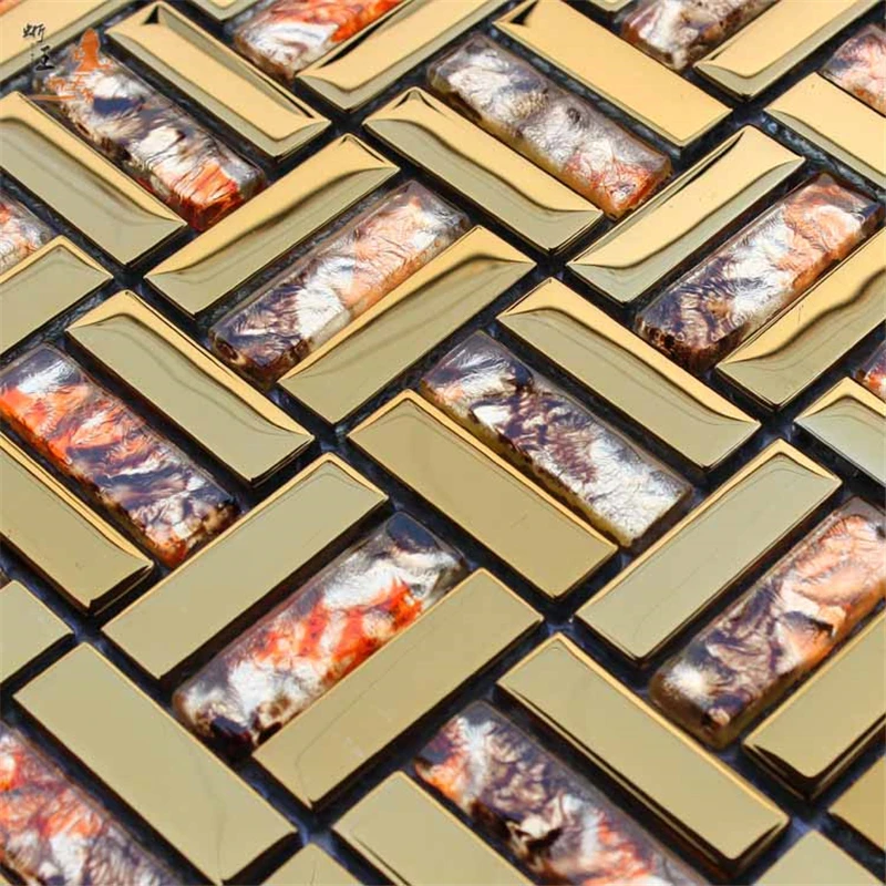 Us 219 99 European Style Plated Rose Gold Rainbow Gold Foil Glass Mosaic Tile Kithchen Backsplash Fireplace Showroom Bathroom Wall Tiles In Mosaic