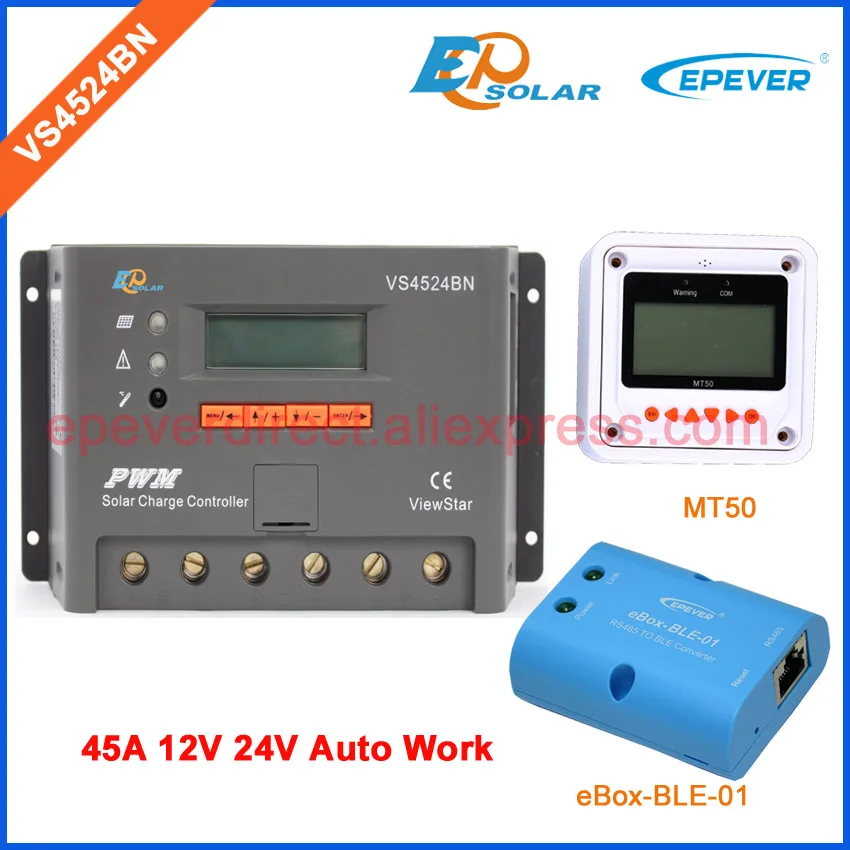 

PWM EPSolar VS4524BN EPEVER Voltage automatic Work 12V 24V bluetooth function BLE BOX and MT50 Meter 45A 45amps