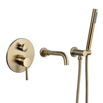 

Bathtub Faucet Brass Bathroom Wall Mounted Mixer Tap Shower Faucet Brushed Gold Bath Shower Faucet Luxury BathTub Faucet Set