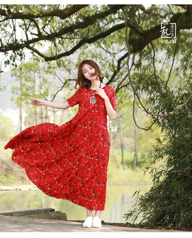 LZJN богемное летнее пляжное платье с коротким рукавом в стиле пэчворк женское Цветочное платье Mori Sommer Robe Boho A-Line Sarafan Elbise