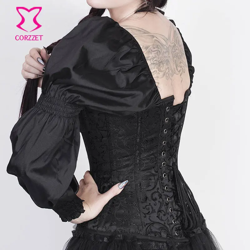 Черный готический корсет с пышными рукавами викторианские корсеты и бюстье размера плюс стимпанк Одежда бурлеск сексуальный корсетт для женщин 3XL