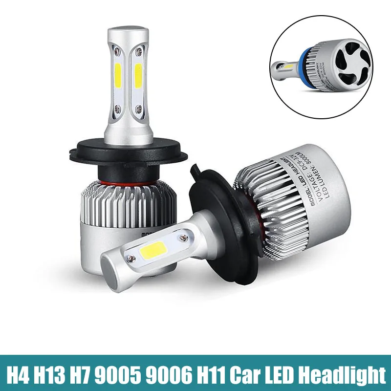 2x H4 H7 H13 H11 9005 9006 COB LED Headlight 72W 8000LM All In One Car LED Headlights Bulb Head Lamp Fog Light Pure White 6500K