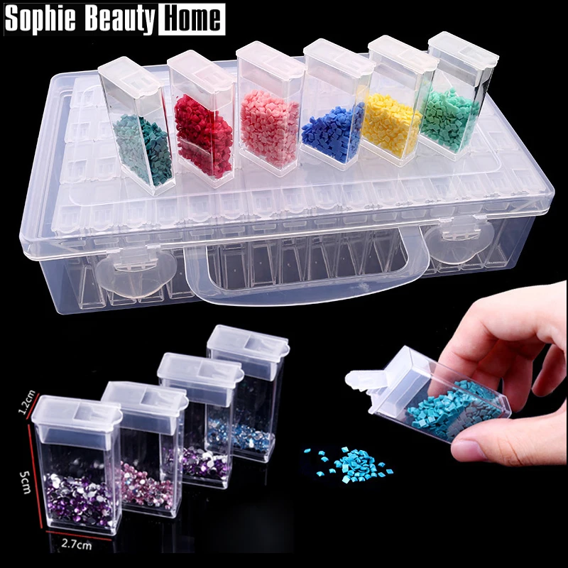 

Hot Sale Diamond Embroidery Diamond Painting Tool 64 Lattice Transparent Plastic Storage Box 64/20 Grids Jewelry Storage Box