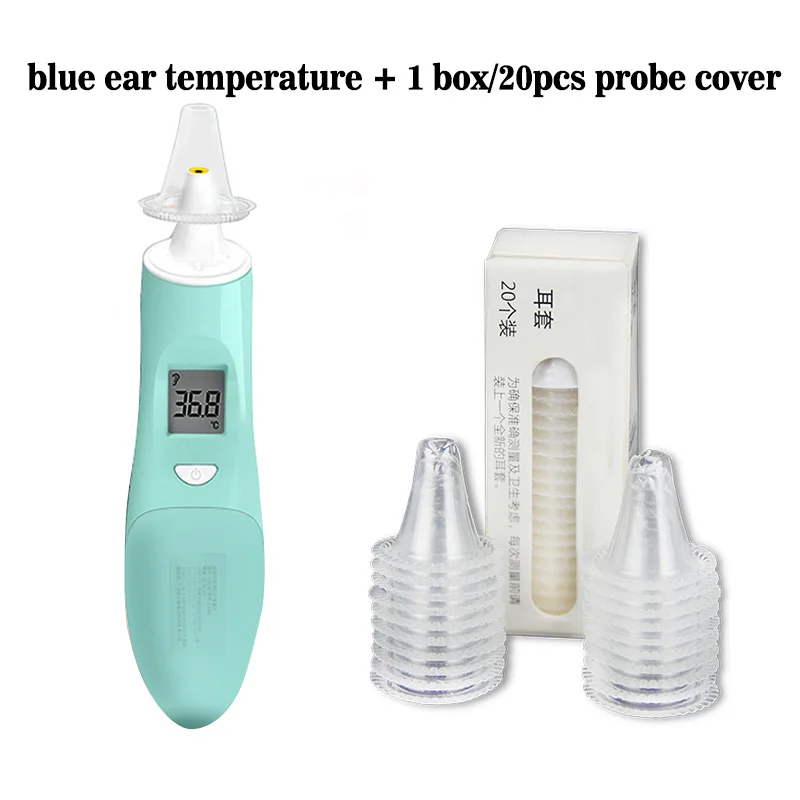 Инфракрасный ушной медицинский термометр ЖК-цифровой Бесконтактный ребенок температура Замена головы наушники зонд крышки термометр - Цвет: blue