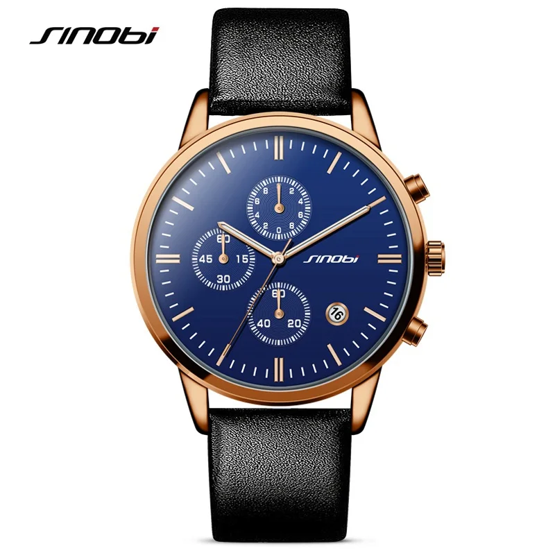 Reloj hombre SINOBI классические водонепроницаемые часы мужские модные наручные часы мужские кожаные часы с хронографом простые спортивные часы Geneva - Цвет: 11S9629G04