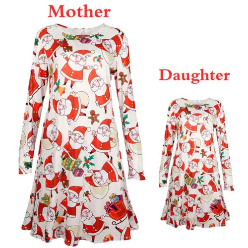 

Christmas Family Matching Dress Fashion Long Sleeve Women Girls Snowman Dress Ladies Santa Smock Family Matching Dresses