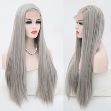 Харизма высокая температура волос синтетический парик фронта шнурка полный серый парик Косплей Длинные прямые для женщин термостойкие парики