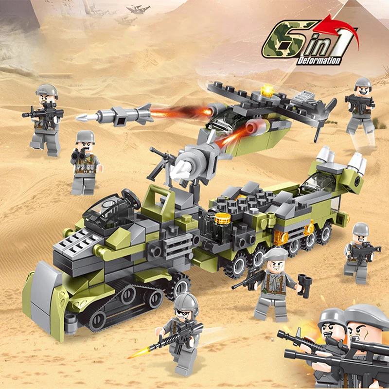 

296Pcs 6in1 Military Swat Soldier with Army Weapons Building Blocks For Birthday Present Educational Toys For Children #E