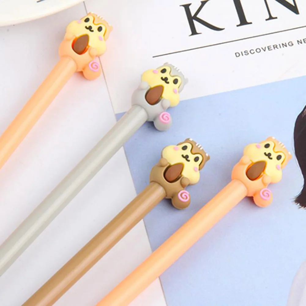 1 Pieces Cartoon Animal Squirrel Plastic Gel Pens Kawaii Stationery Black Ink Writing Pens Office School Supplies