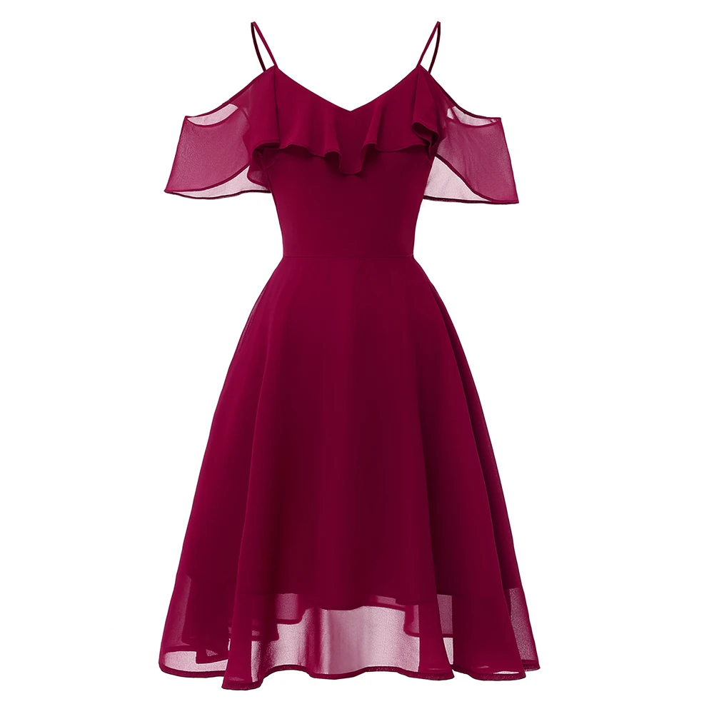 Dressv burgundy cocktail dress cheap spaghetti straps short sleeves graduation party dress ruffles fashion cocktail dresses