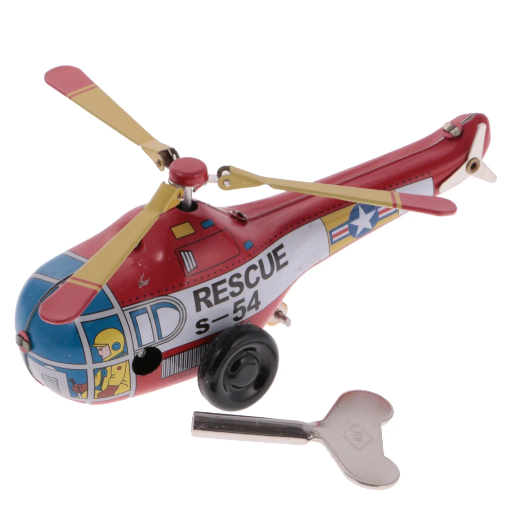 Funny Vintage Helicopter Model Clockwork Wind Up Tin Toy Collectables Classic Toys for Kids