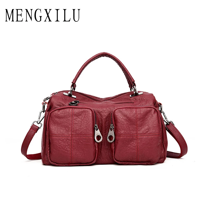 

MENGXILU Luxury Brand Handbags Women Bags Designer PU Leather Tote Bag 2018 Ladies Boston Shoulder Bags Fashion Sac A Main New