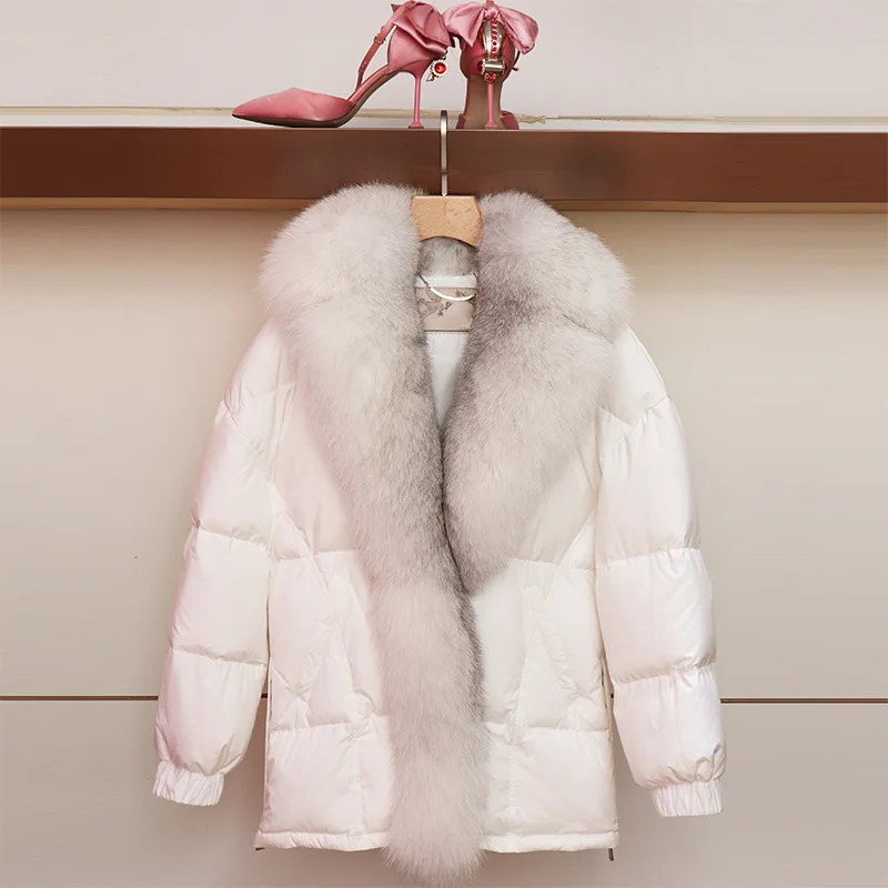 À Grand Veste Canard Longues Épais Duvet 100 Bas Femmes 2018 Vers Le Chaud Col Le171 Blanc Manteau Fourrure White De Hiver Nouvelle Manches Ofwwq0P8