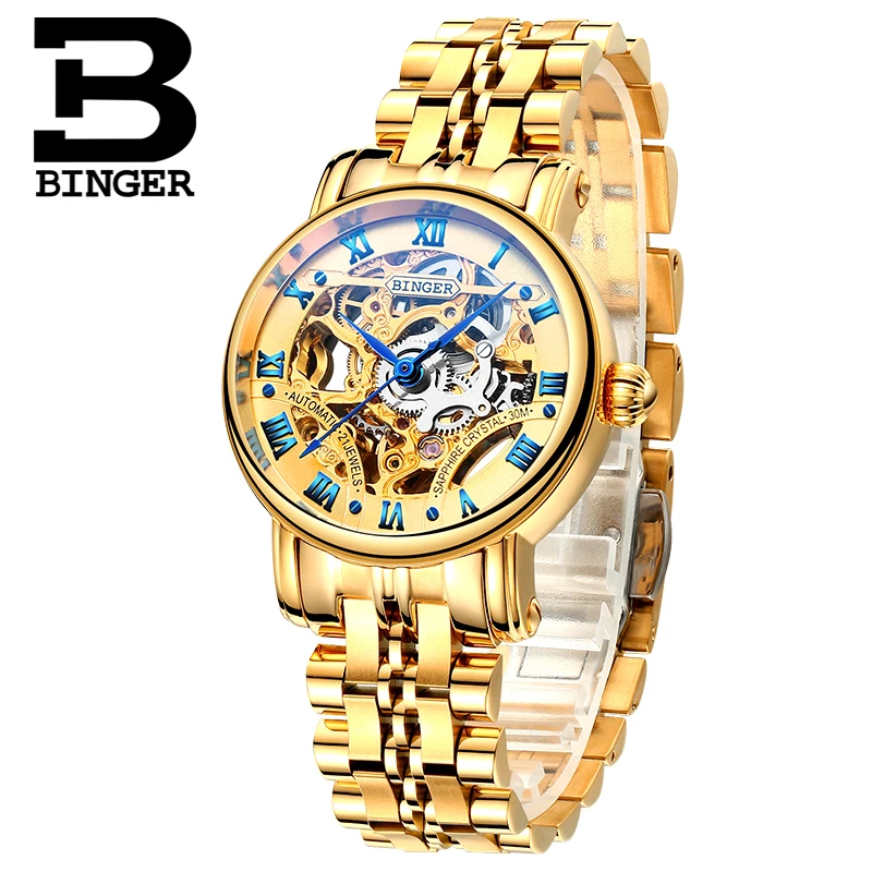 Швейцарские роскошные женские часы Бингер бренд двойной скелет механические наручные часы сапфир нержавеющая сталь часы B-5066L3