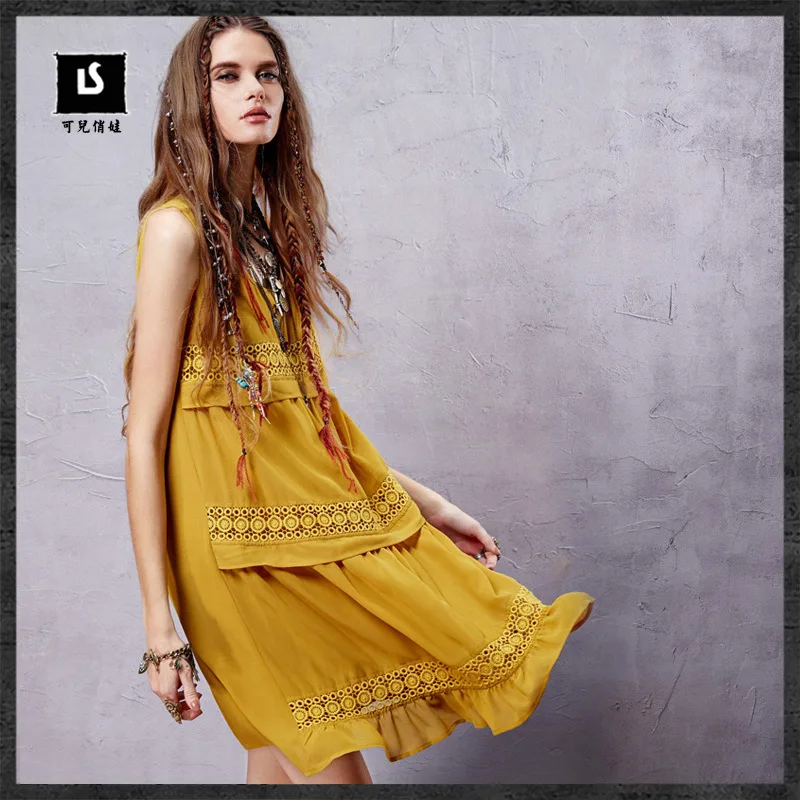 2019 musim panas Bohemian antik renda kain perca Gaun 2019 musim panas Bohemian antik renda kain perca Gaun