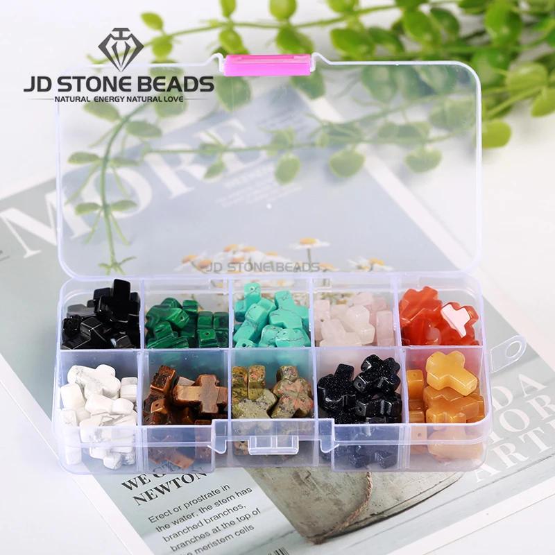 

100Pcs 18x12mm Mixed Cross shape pendant Beads heart shape Solid Color Loose Garment Beads for Clothing Decoration Include Box