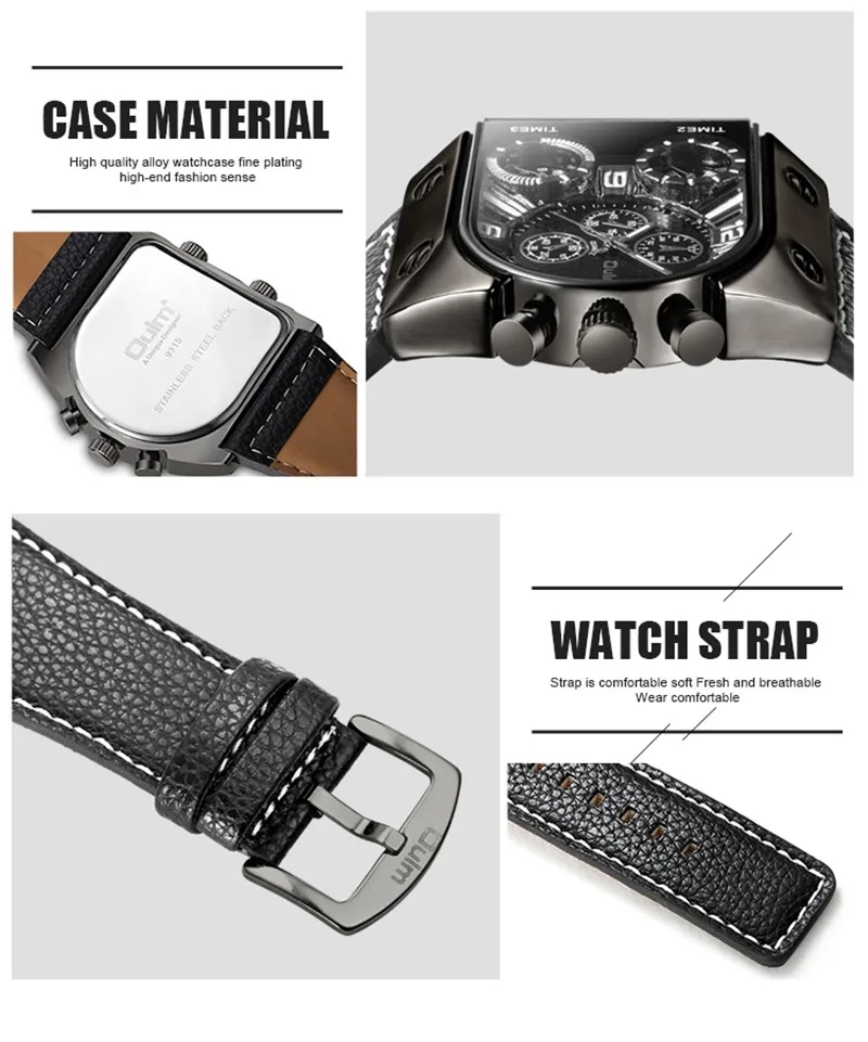 Oulm Men's Watches Mens Quartz Casual Leather Strap Wristwatch Sports Man Multi-Time Zone Military Male Watch Clock relogios