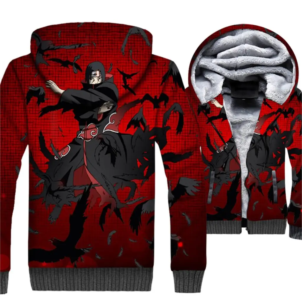 

Naruto Jacket 3D Print Harajuku Hoodie Men Sharingan Hooded Sweatshirt Winter Thick Fleece Warm Zip up Coat Hip Hop Streetwear