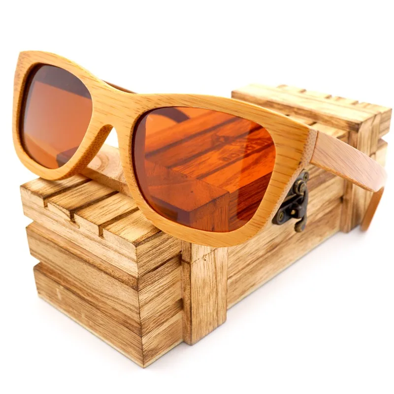 Brown Lens BOBO BIRD, натуральные бамбуковые солнцезащитные очки ручной работы, винтажные Поляризованные зеркальные линзы, очки gafas de sol - Цвет линз: Brown Lens