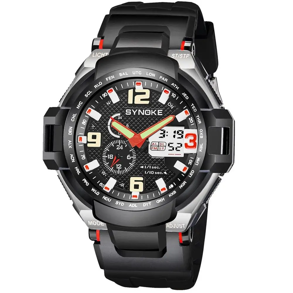 Мужские часы, 50 м, водонепроницаемые, электронные, спортивные, из нержавеющей стали, дизайн, светодиодный, два времени, креативные часы, relogio masculino N50 - Цвет: Red