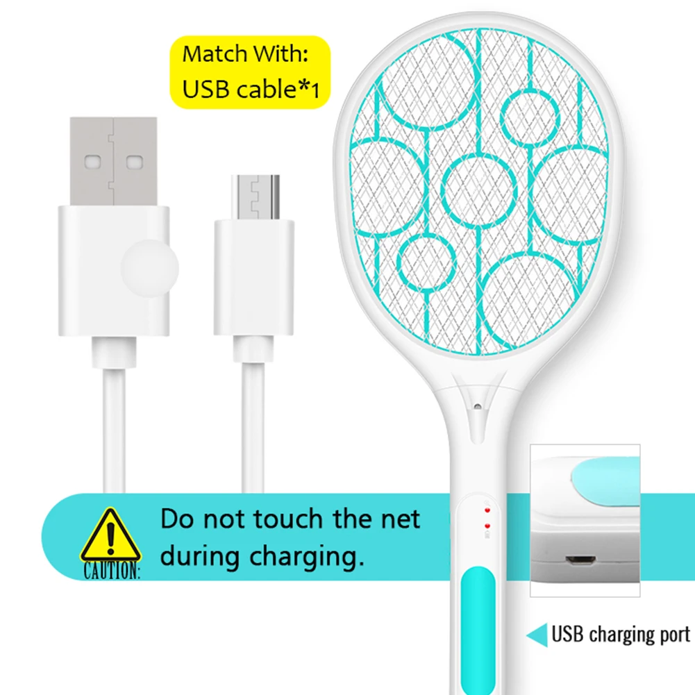 

Rechargeable LED Electric Fly Mosquito Swatter Insect Bug Zapper Pest Anti Mosquito Swatter Killer Racket 3-Layer Net Safe