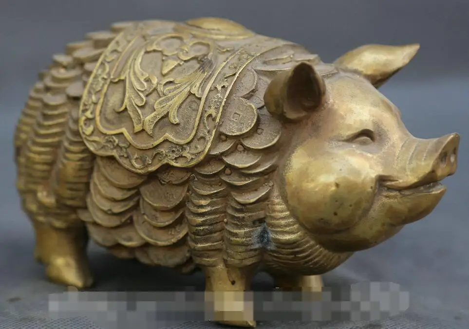 6.7" China Bronze Gold plating Fengshui 12 Zodiac Year Pig Wealth Hog Pig Statue -in Statues ...