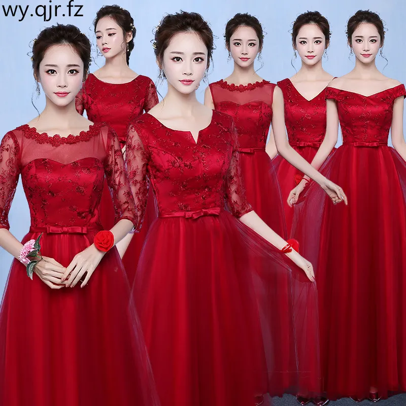 

XXY03#Wine red Lace up Long Bridesmaid Dresses burgundy wedding party dress grey prom gown wholesale cheap women's clothing