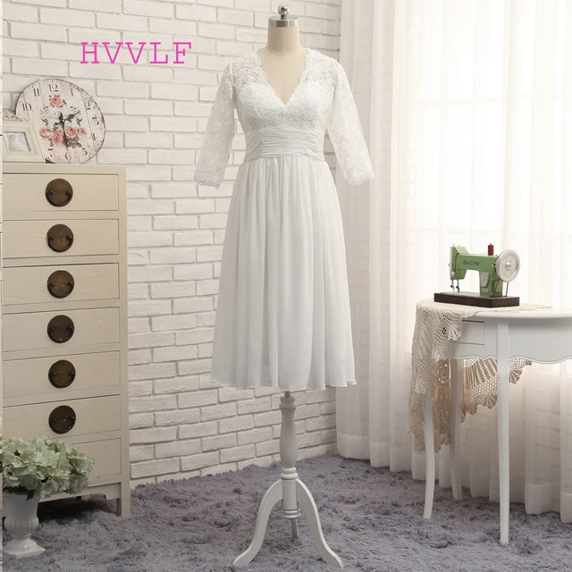 Chiffon Tea Length Short Wedding Dress
