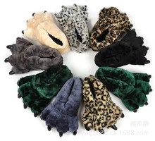 Winter Home Slippers Women Men Funny Animal Bear Paw Shoes Christmas Plush Warm Leopard Indoor Slippers Monster Dinosaur Claw