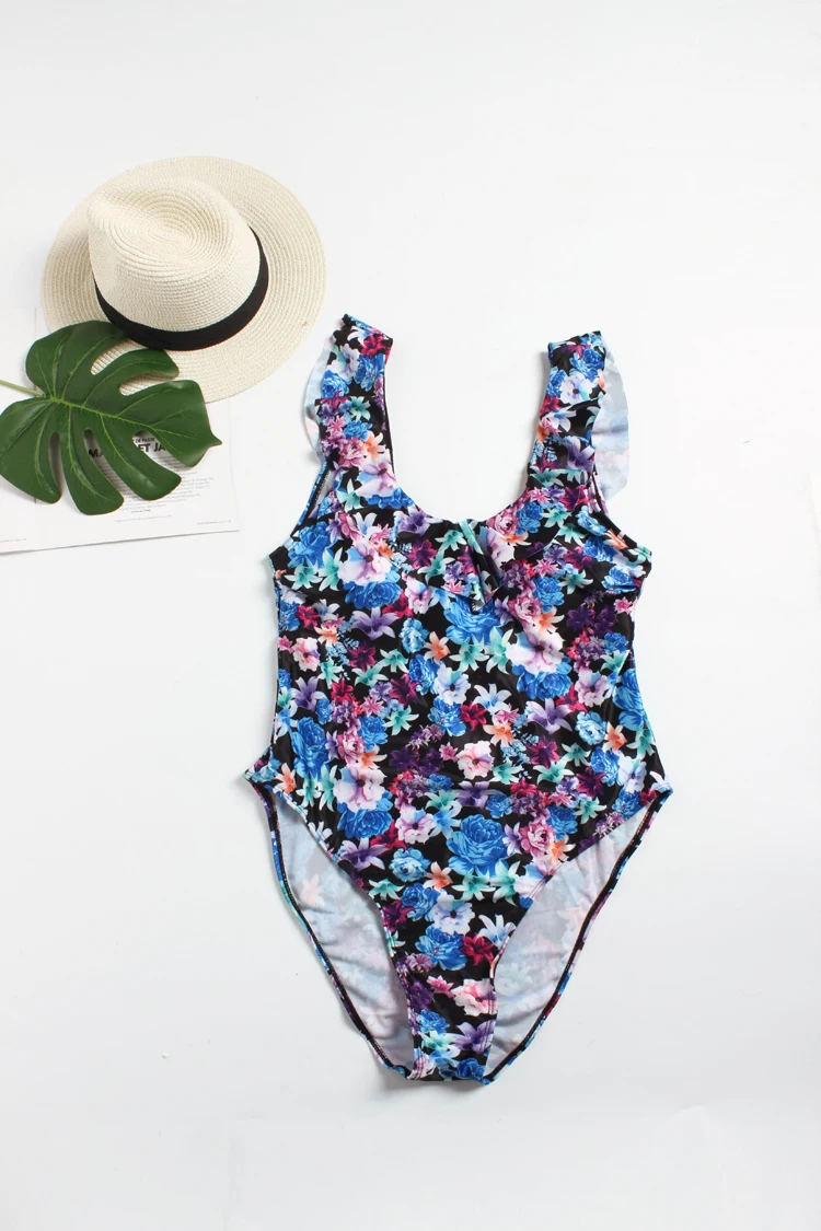 PLUS SIZE ONE PIECE swimsuit ruffle swimwear women off shoulder monokini print maillot large sizes swimsuit ruffled swimwear