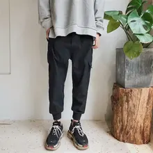 Корейские осенние новые мужские модные декоративные карманы эластичная манжета брюки эластичная талия Свободные повседневные однотонные брюки M-2XL