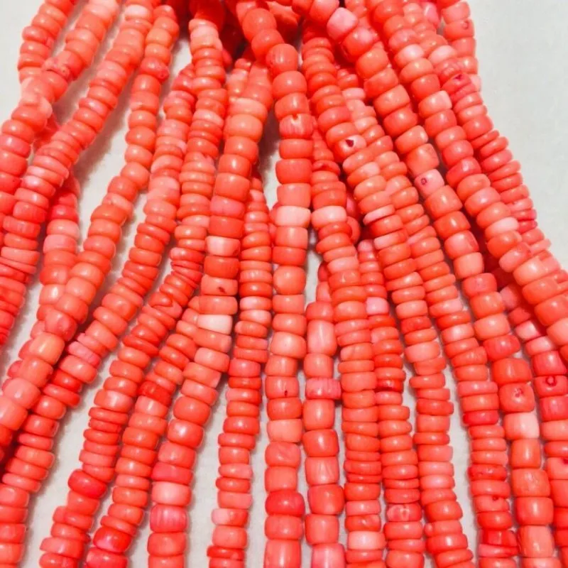 

JYX Wholesale 2.5-5mm Flat Pink colored sea bamboo Coral Beads Loose String Strands DIY Handmade Gemstone 15.5