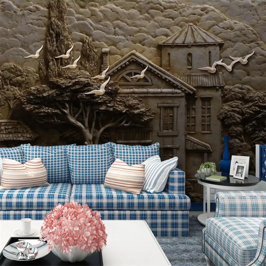 beibehang Custom wallpaper 3d photo mural relief forest huts big tree birds  background wall painting home decor papel de parede - AliExpress, image size:900x900