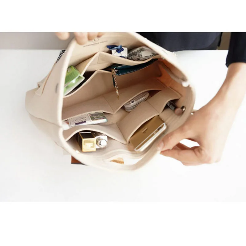 Multi-function make up bag,Felt Insert Purse Organizer,Multi Pocket Cosmetic Bags in Bag Organizer For Tote & Handbag Shaper