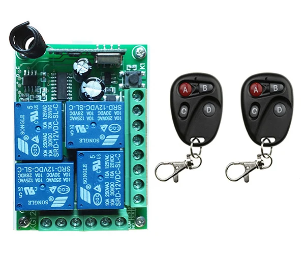 DC12V 4CH 10A Беспроводной дистанционного Управление переключатель Системы приемник+ передатчики для Приспособления ворота фурнитура для гаражной двери/окна/современный потолочный светильник