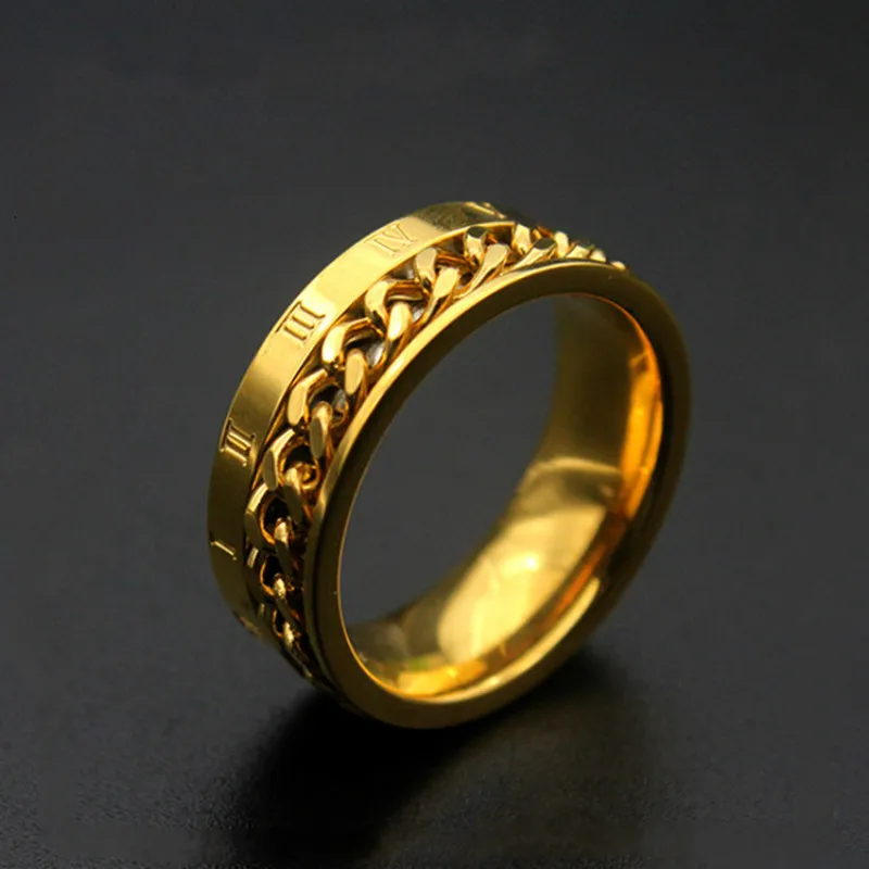 Stainless Steel Ring Men Silver Gold Color Rings for Men Rotatable