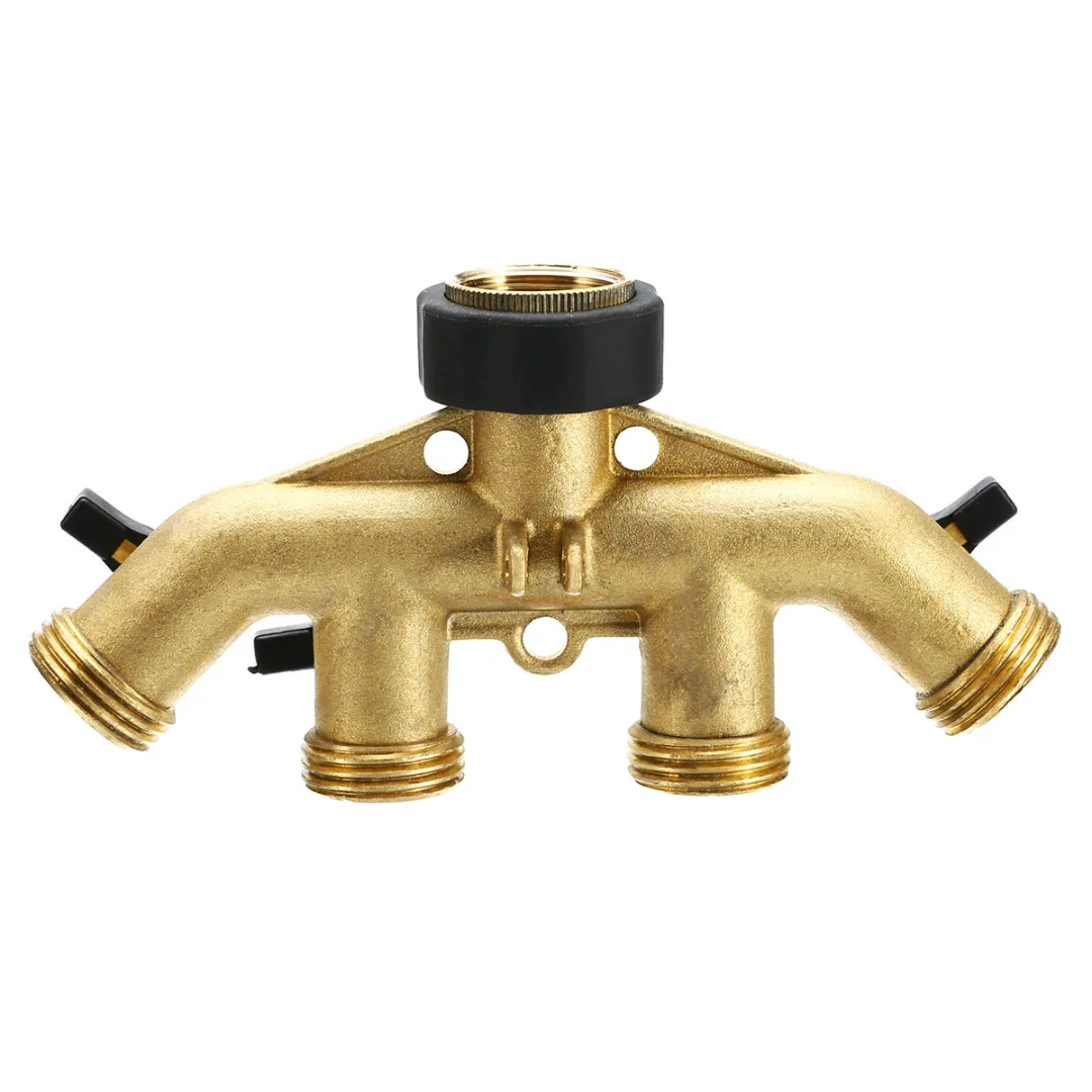Brass 4 Way Tap Connector Splitter Connect Adaptor 3/4'' Hose Pipe Switcher Nozzle Garden Watering Irrigation Supplies