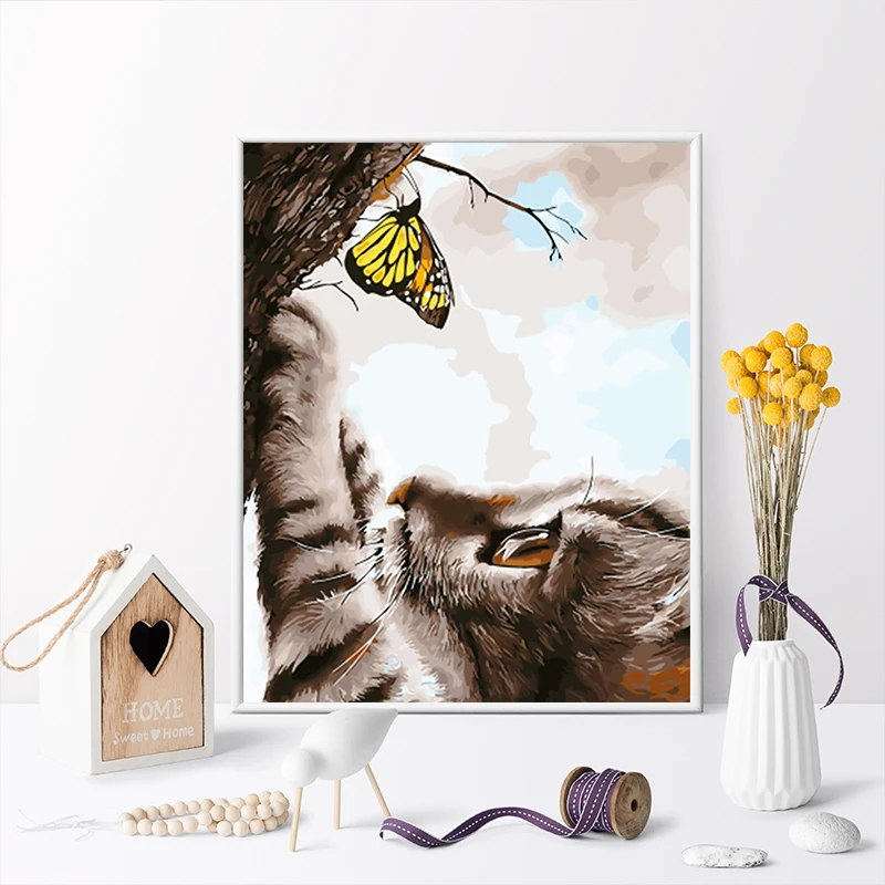 Рисование по номерам художественная живопись по номерам котенок милый Размер мать и ребенок пара кошка ловить бабочку
