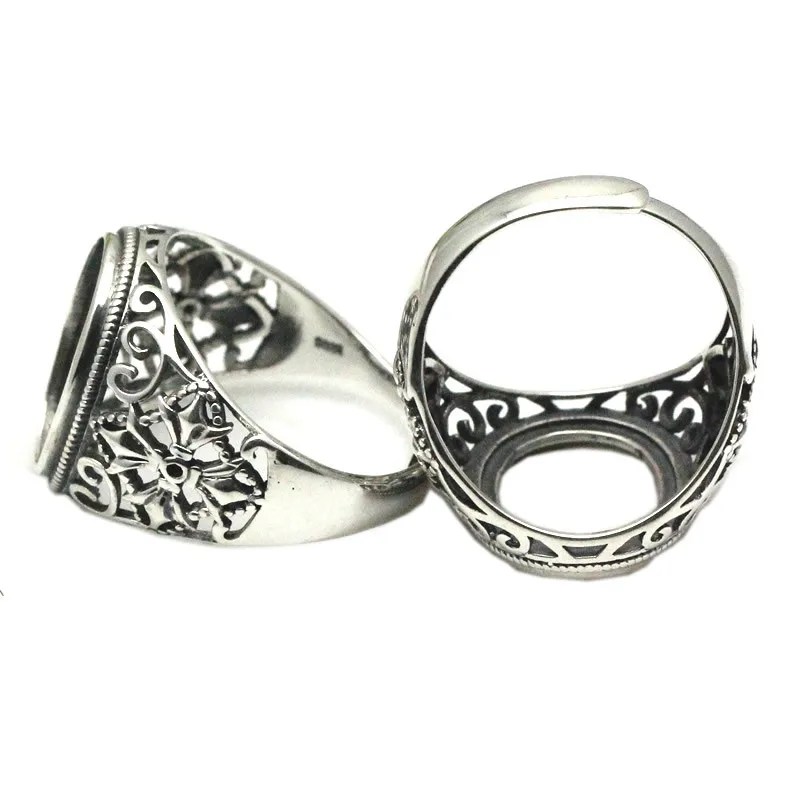 Тайское серебряное кольцо, 925 пробы, серебряное кольцо, кабошон, 12 мм, круглый камень, Винтажное кольцо, ручной работы, аксессуары ID 33759