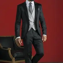 Новое поступление, черная пуговица, смокинг с лацканами с острыми углами для жениха, лучший мужской свадебный костюм для выпускного(пиджак+ брюки+ жилет+ галстук