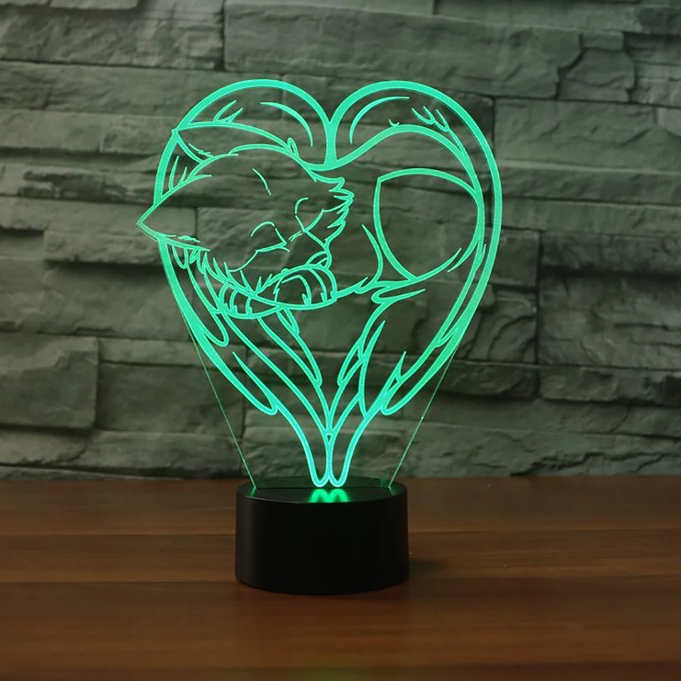 

7 Color Changing Creative 3D Cartoon Fox Sleep Modelling Desk Lamp Home Decor Lighting Gift Led Animal Touch Button Night Light