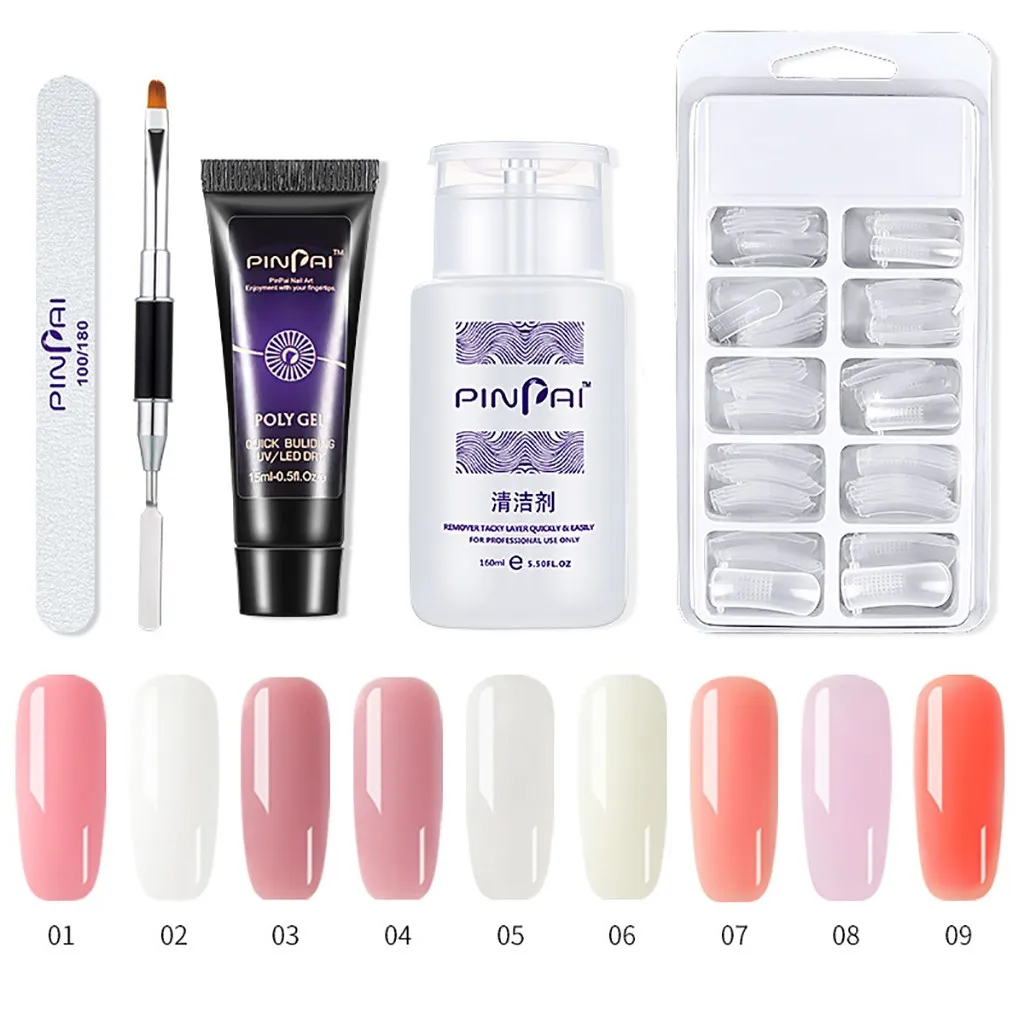 

5pcs/kit 15ml Poly Gel Set Brush Buffer Nail Tip Clear UV Gel Varnish Nail Art Quick Building For Nails Extensions Hard Jelly