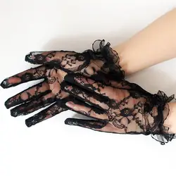 Дышащие Короткие кружева полный палец перчатки и варежки сексуальные женские полые черные кружевные вечерние перчатки женские летние