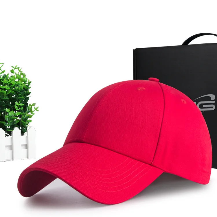 Мужские шляпы от солнца с большой головкой, чистая хлопковая шапка для гольфа, для взрослых, хорошее качество, остроконечная Кепка, Мужская бейсболка с логотипом на заказ, одноцветная бейсболка, Размеры s m XL - Цвет: M red