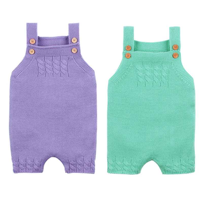 

Spring Autumn Baby Girls Rompers Solid Knitted Newborn Jumpsuits Pajamas Brand Sleeveless Toddler Boys Overalls Children Clothes