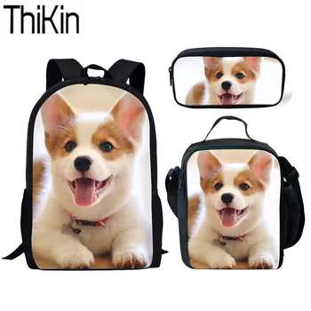 

THIKIN 3D Corgi Printing School Bags for Girls Cute Puppy School Bag Children 3pcs/set Primary Schoolbag Backpack Kids Book Bag