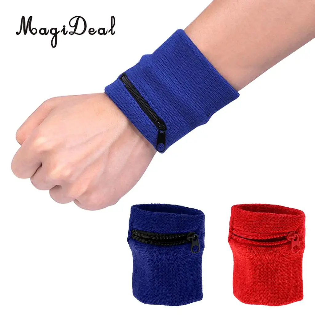 2Pcs/Lot Sports Soft Wristband Zipper Wallet Gym Fitness Wrist Support Straps Wraps Running Sweatband Arm Band Bag with Pocket